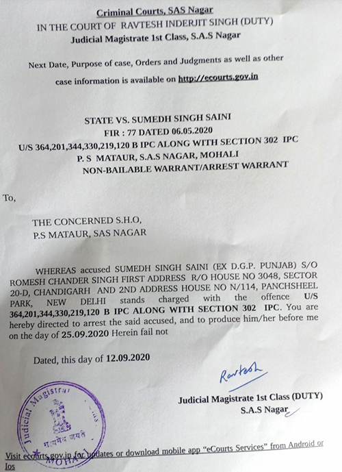 Judficial Magistrate 1st Class,A.A.S Nagar issues Arrest Warrent against Sumedh Singh Saini