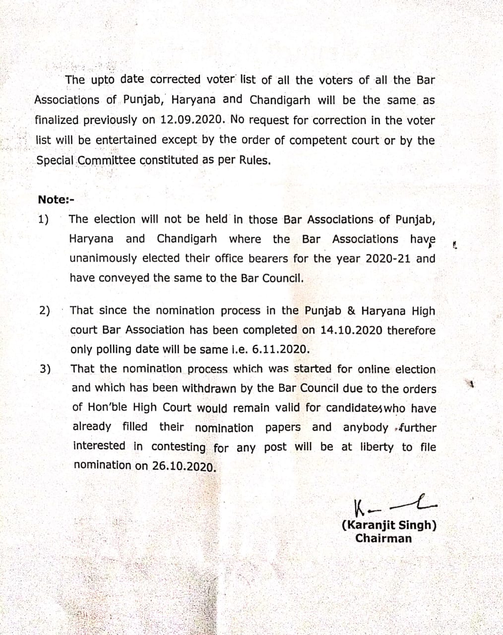Bar Council of Punjab and Haryana decides to hold all Bar Elections from Oct 26 