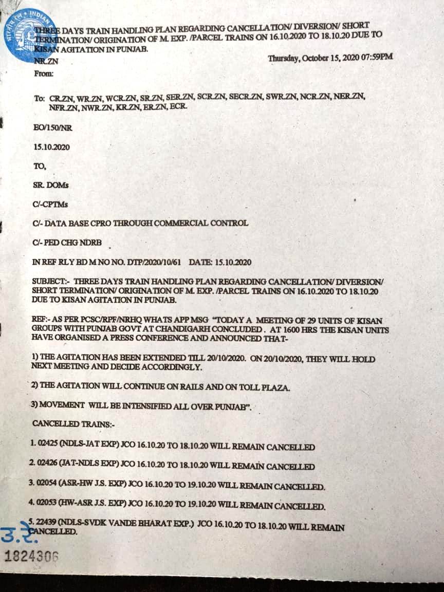 Railways issue three days train handling plan